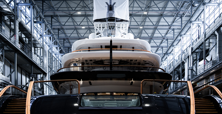 Feadship Yacht Project 821 in the shed