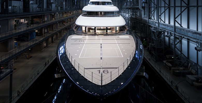 Feadship Yacht Project 821 in the shed