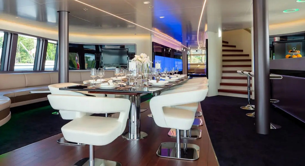 the Royal Falcon One yacht dining area