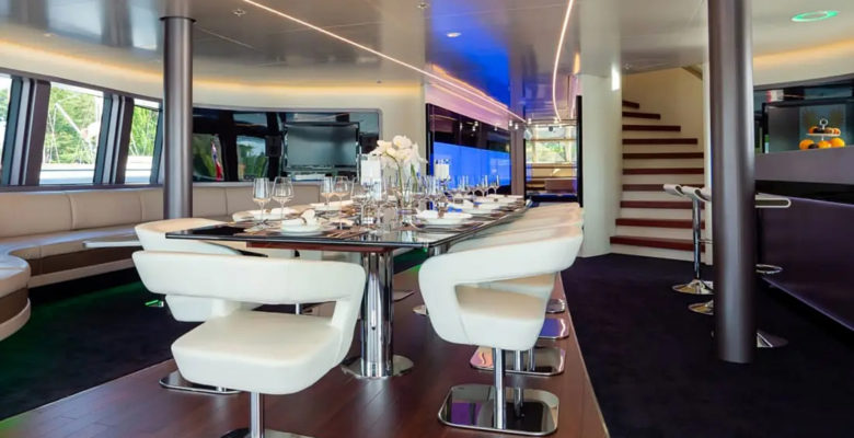 the Royal Falcon One yacht dining area