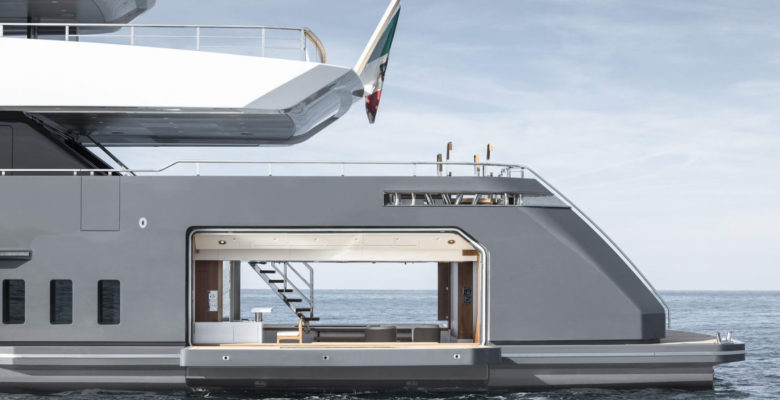 the Sanlorenzo 57 Steel yacht Alma has a beach club