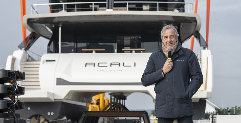 Marcello Maggi sipeaks at the launch of the yacht Acali, the first WiderCat 92